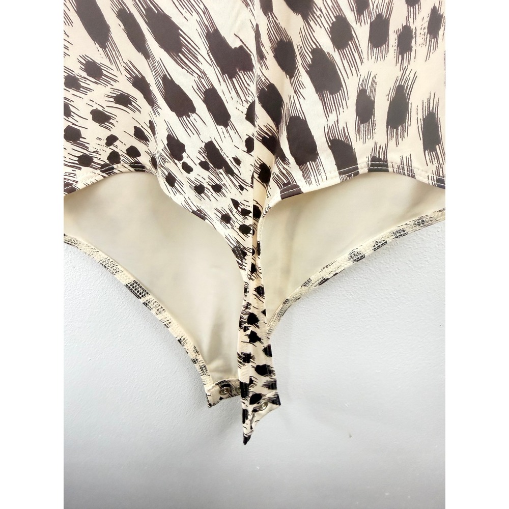 EXPRESS Body Contour Bodysuit Black White Animal Print Size S Feminine Chic City - Picture 9 of 10